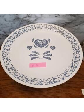 Dinner plate, 10.25" Blue hearts, Vintage Corelle dinnerware, spongeware,corning
